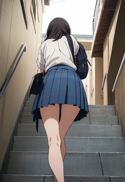 ( Unity 8K Wallpaper ),( best quality ),( Kampala),(Super detailed),( perfect anatomy),( beautiful detailed eyes ),School stairs, looks up from below  ,Two girls climbing the stairs,Uniform break,(2girls),(Two Japanese girls),Two people climbing the stairs together,****,Sailor suit,  navy blue mini skirt,whiteソックス,Student bag in hand,  her skirt is turned upside down in the wind,whiteＴPutting on panties behind,( panties bite in),break,Shooting from a low angle,From afar２Photographing People,Take a full-body photo,Put your smartphone in your skirt,break, and realizes that the girl is being spied on、look back,