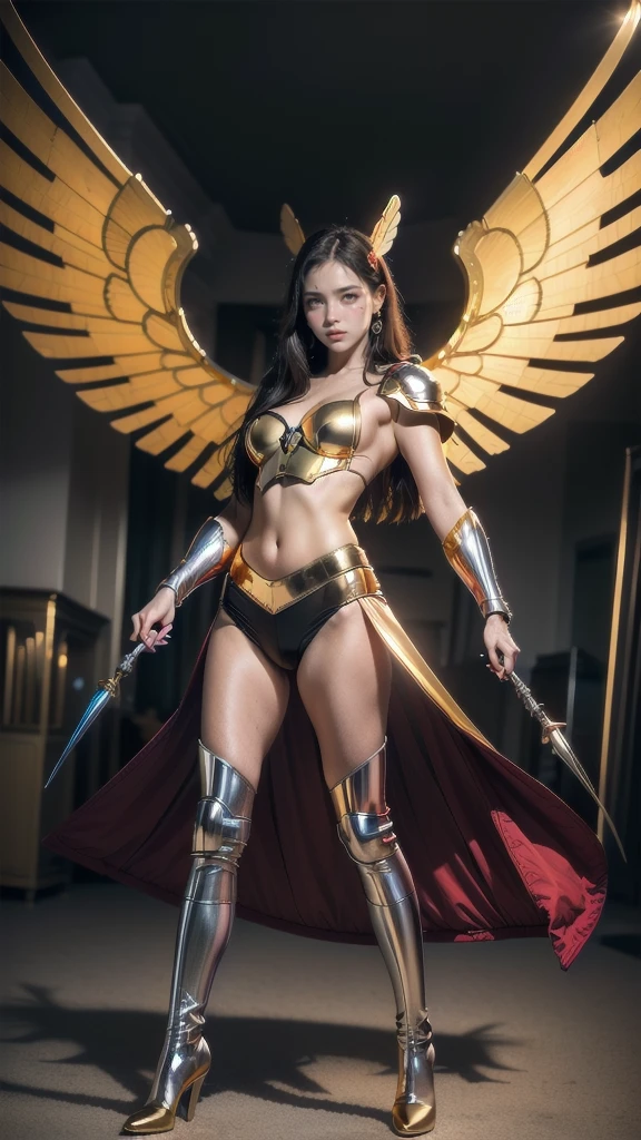 ((better quality)), (( masterpiece )), (ultra detailed),  long flat body a beautiful ((thai girl,  long and smooth black hair  )),  32 perfect breasts , ((gold)) headphones. wearIng (( sexy armor mecha )) In ((shIny red and gold engravIng)) with ((bee wIngs)). wearIng mecha boots. holdIng (( circular lash blue and fire )). (( stylized dynamic pose )), Background ((burnt city ruIns)). (( daylight scene )), 32K uhd, ((high resolution)),  reflective surfaces ,  sigma lens 85mm f /8, body proportions, (Chapped lips:1.4), (blush de nariz:1.2), foreshortening, black cuts, (eye contact), High contrast, ultra high resolution, high resolution, detailed, Clean face,  ( sexy face :1.5), (big purple eyes:1.2), ( ultra detailed eyes :1.4), ( high resolution eyes:1.1), (textura de pele ultra detailed:1.4), PERSEPHONE, Persephone, Persephone, (SFW:1.5),  (full body:1.8), (upper body up:0.3), (hyper realistic:1.4), (realistic:1.3), (best quality real texture skin), Detailed eyes, detailed face, Cameltoe 
