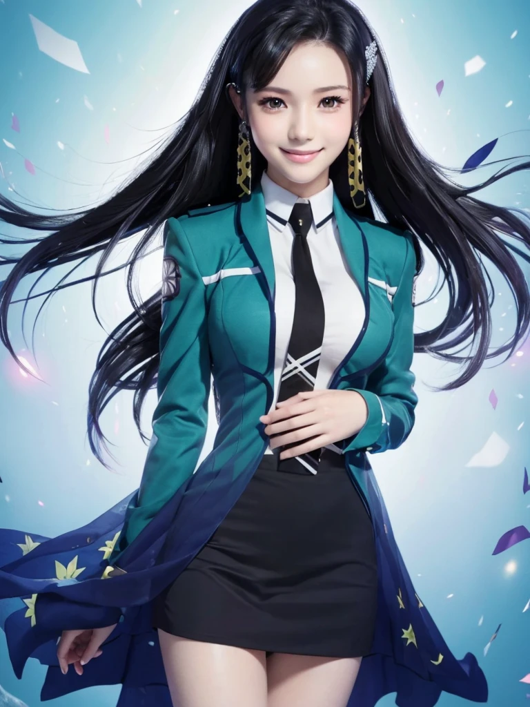 (Big Breasts)、The Irregular at Magic High School uniform、(smile)、( slender)、(Best Quality:1.5)