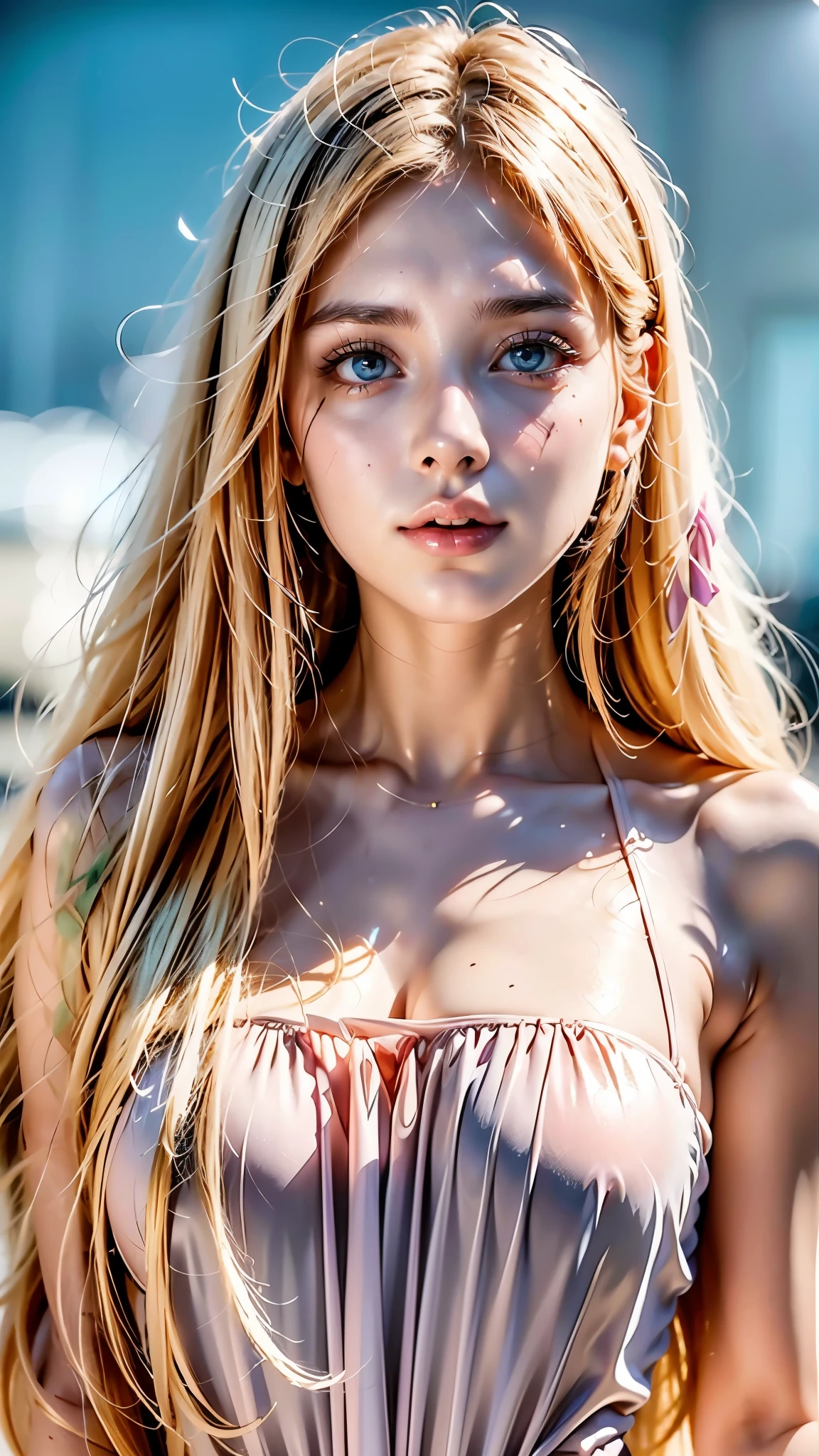 Perfect and beautiful face、beautiful 20 year old girl、 Beautiful and very pretty sexy face、 Beautiful sky blue eyes , cute and sexy 、 Beautiful pearl blonde hair , bright,  silky and smooth very super long 、 Super long and beautiful bangs 、 white skin、pele bright、striking face、Cheek glow、Hair above the eyes、片Hair above the eyes、  hair between the eyes  、body proportions, (Chapped lips:1.4), (blush de nariz:1.2), foreshortening, black cuts, (eye contact), High contrast, ultra high resolution, high resolution, detailed, Clean face,  ( sexy face :1.5), (big purple eyes:1.2), ( ultra detailed eyes :1.4), ( high resolution eyes:1.1), ( ultra detailed skin texture:1.4), PERSEPHONE, Persephone, Persephone, (SFW:1.5),  (full body:1.8), (upper body up:0.3), (hyper realistic:1.4), (realistic:1.3), (best quality real texture skin), Detailed eyes, detailed face, Cameltoe 
