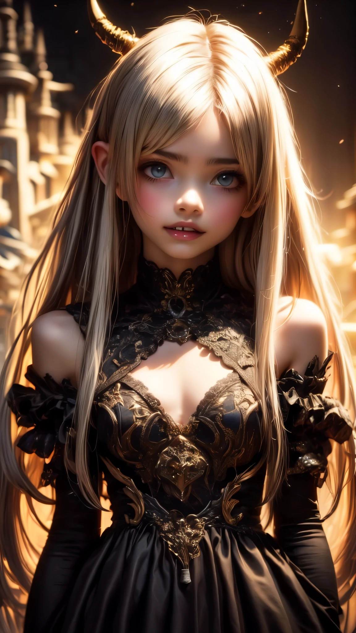 A hauntingly beautiful succubus, dark and alluring, (1girl, detailed face, intricate horns, glowing eyes, sharp fangs, elegant gothic dress, flowing black hair:1.2), dark fantasy, dramatic lighting, (cinematic, moody, atmospheric:1.1), (dramatic, emotive, mystical:1.1), (detailed, highly realistic, award winning digital art:1.4), rich color palette, dramatic chiaroscuro, (glowing, ethereal, otherworldly:1.2), (tempting, seductive, bewitching:1.3), (lonely, melancholic, tragic:1.1), dark romance, (burning, smoldering, passionate:1.2), (surrender, submission, devotion:1.2), (embrace, envelop, consume:1.2), (darkness, shadow, night:1.1), streaked hair, white hair, black hair, drill hair, light smile, seductive smile, excited, photorealistic, Gothic art, anime, anime style, ray tracing, god rays, cinematic lighting, cowboy shot, best quality, super detail, high details, anatomically correct