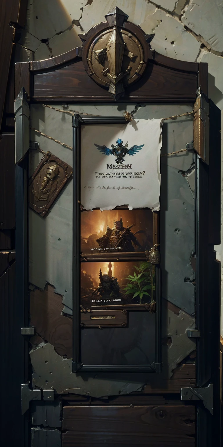 Watercolor painting, In the bottom corner of the screen, a quest box pops up, styled in the familiar Warcraft font, reading, "How much weed would you like to buy?" Below the text, a slider bar allows the player to choose their dosage, adding a humorous, meta twist to the scene. The entire image is a blend of the fantastical elements of Warhammer 40K.