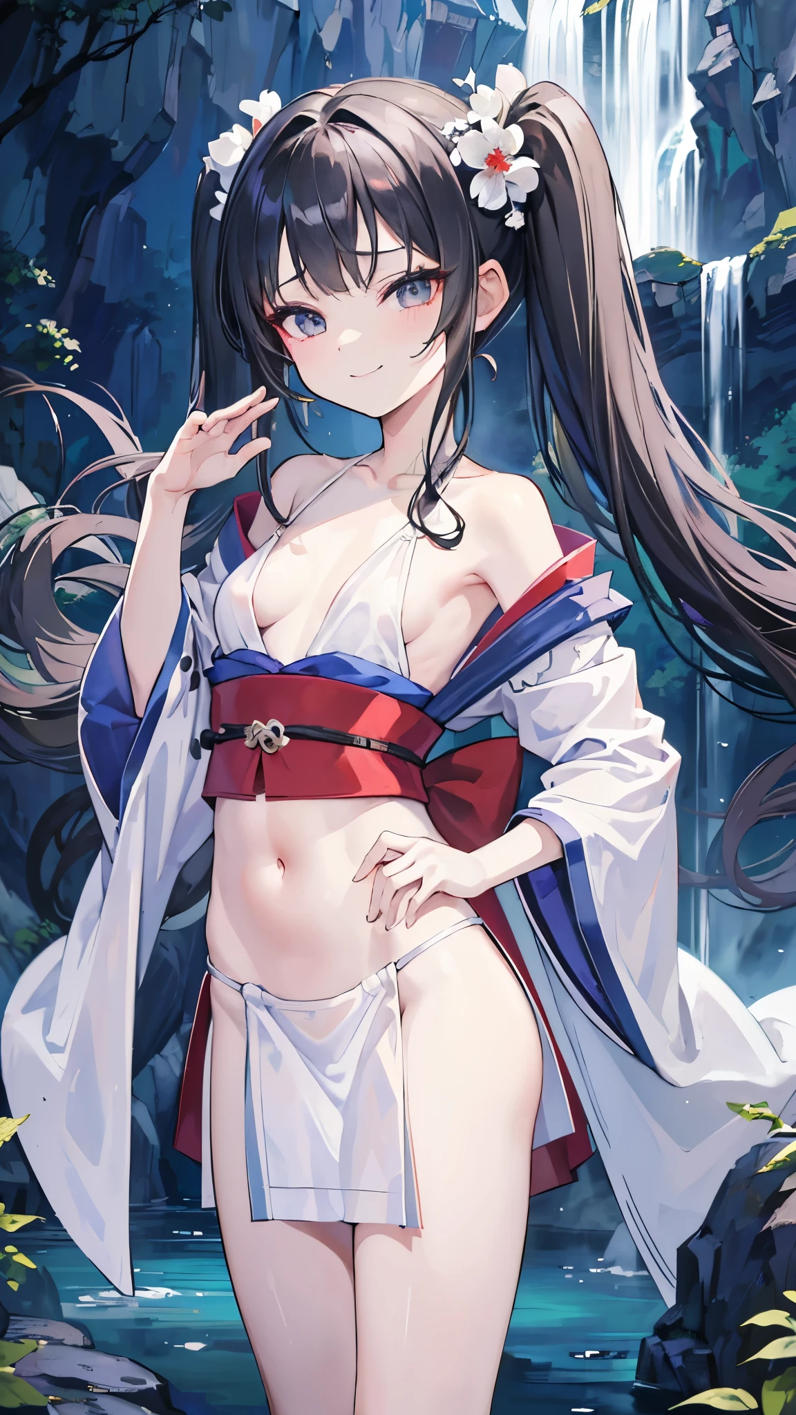 pokemonmay, pokemonmay, blue eyes, brown hair, bandana, long hair,bandana, twintails, hair between eyes, (small breasts:1.2),
BREAK japanese clothes,kimono,wet kimano, yukata,cleavege,neckline,black choker,
BREAK looking at viewer, 
BREAK outdoors, onsen,night,steam,wet,stars,starfall,hot water,
BREAK (masterpiece:1.2), best quality, high resolution, unity 8k wallpaper, (illustration:0.8), (beautiful detailed eyes:1.6), extremely detailed face, perfect lighting, extremely detailed CG, (perfect hands, perfect anatomy),full body,from behind,back view, showing ass,lace panties,