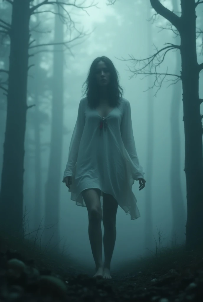 ((masterpiece, highest quality, Highest image quality, High resolution, photorealistic, Raw photo, Extremely detailed CG unified 8k wallpaper)), Dramatic Light, Volumetric Light, Mummy, Deep in a foggy forest, the ghost of a young woman wanders about, her body is white and translucent, her clothes are torn and she has a bullet wound in her chest, she is crying, she is waiting for someone to discover her,