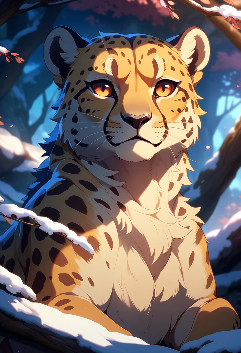 masterpiece, highest quality, highest quality, Ultra-high resolution, Detailed Background(Very exquisite beautiful face and eyes), Perfect Anatomy(, kemono, Focus Only),naked,(, Cheetah facial features, Physical characteristics of Cheetahs, King Cheetahs,Cheetah&#39;s Tongue),forest,Furry Cheetah,Detailed fur expression,View from the side a little, anthro, small fluffhawk, snaggletooth, fang, fluffy, upperbody, 