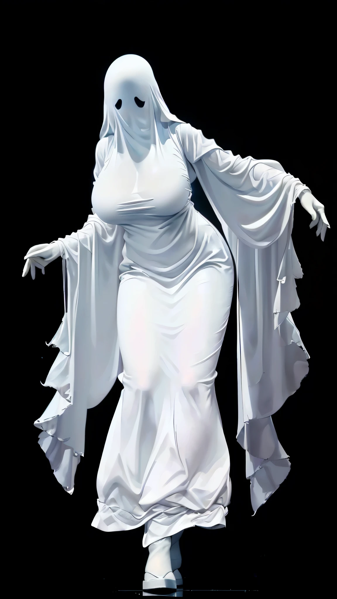 (（（figure，御姐figure,White and tender skin,（（（ghost costume,ghost,））），,(（（No Head ））),((masterpiece)),highres,((Best quality at best)),masterpiece,quality,Best quality,(（（  for the audience ,））），Huge breasts，苗条figure， black background，bend over）））