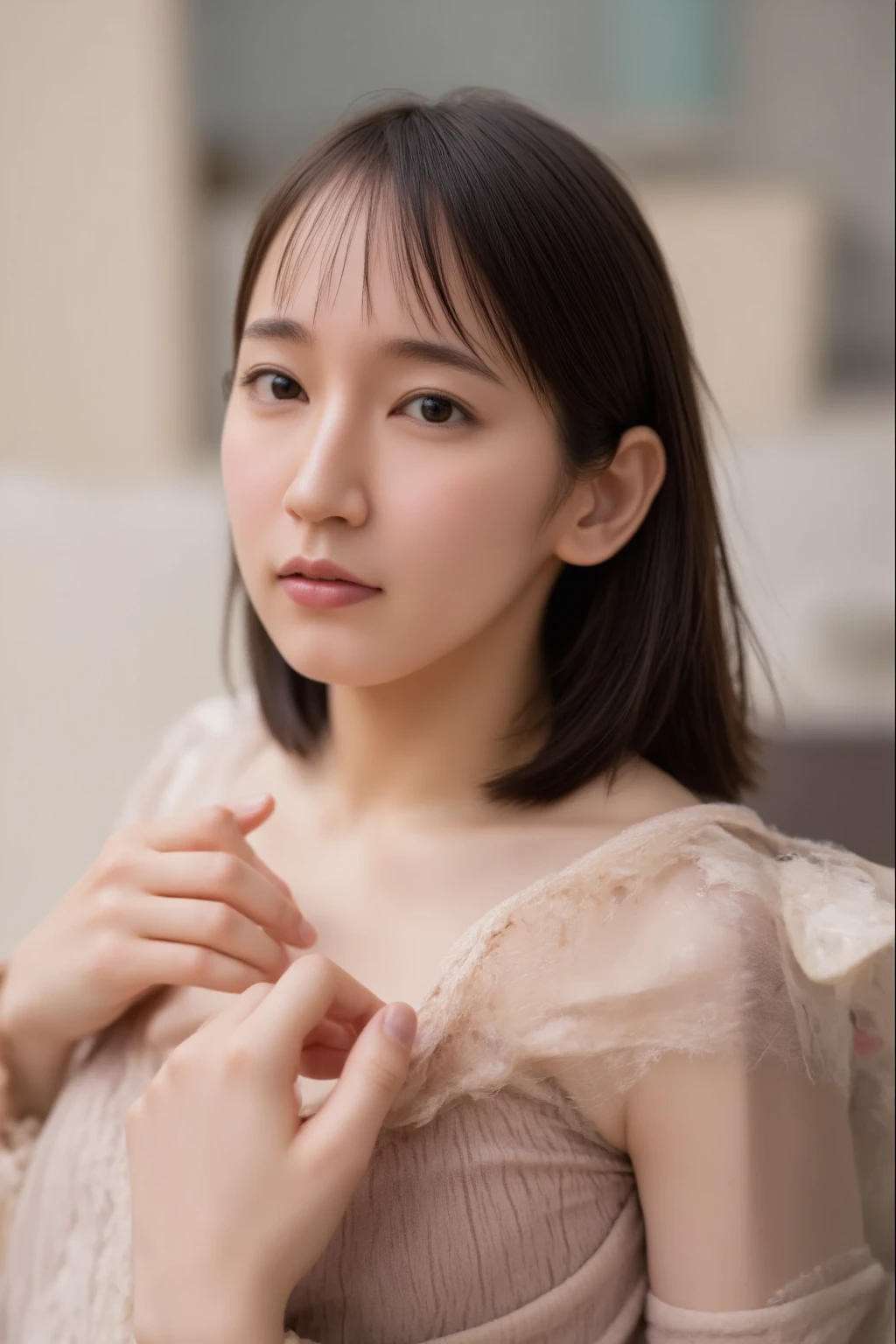 (Best quality, 8k, 32k, Masterpiece),(Realistic: 1.5),riho yoshioka:2.5,eroticism:2.3,elect nipples:2.9,spread pussy:5.2,flushed cheeks,30 years old,medium breasts,pussy juice:2.3,straight long hair,stand upright:5.0,pubic hair:5.1,great laughter,(sexy lingerie:3.2),(small size lingerie:3.2)