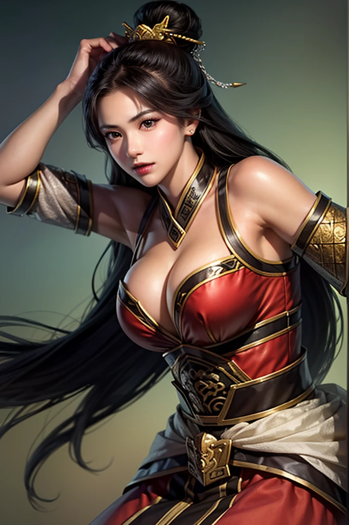 Close up of a woman wearing a red dress and holding a sword,beautiful empress ,Chinese Warrior,A beautiful rendering of the Han Dynasty, Beautiful Fantasy Empress ,masterpiece,Ancient Chinese Goddess,1 person,Large Breasts, highly detailed face and skin textures,  and look at the camera for guys who look at pussies,Perfect beauty: 1.4, fine grain,double eyelid, Whitening skin,Best Quality,  ultra high resolution ,  simple background, 8k high quality detailed art 