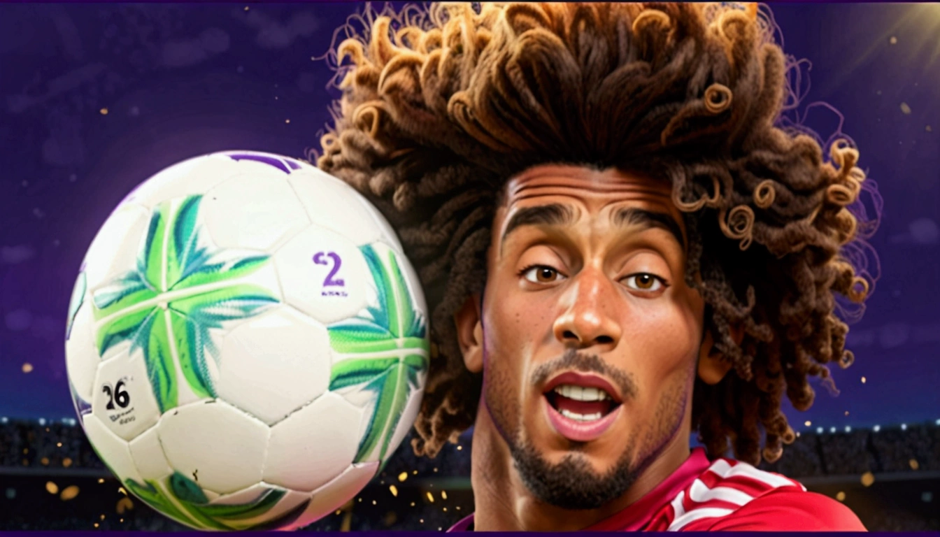    cartoon portrait   : Football Player ,(  dynamic action pose ,  ),  high quality,(Charming) ,  Intricate Details,     very detailed     ((purple soccer uniform )) ,    very detailed    , (happy),     studio lighting    ,( uniform number 26 )