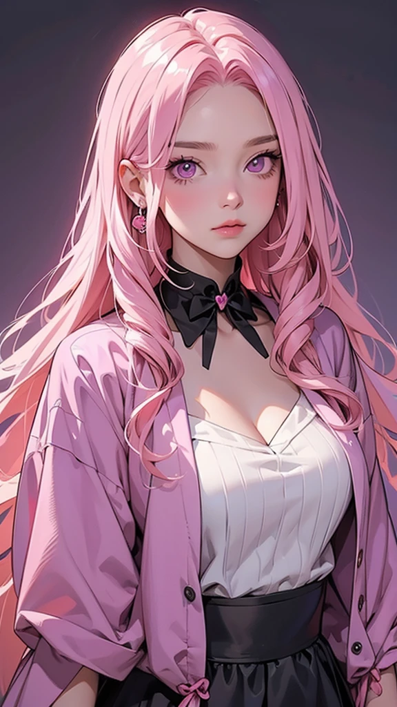 Character portrait, Three Views,  character design drawing ,  Halloween , Long Hair,  pink hair,  pink eyes ,  Halloween 衣装, Costume, 