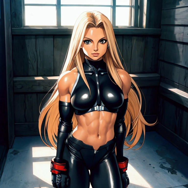 (Britney Spears) Modern ninja female European and American long hair, arm carrying realistic weapons full body 8k cinematic, dof, lightroom