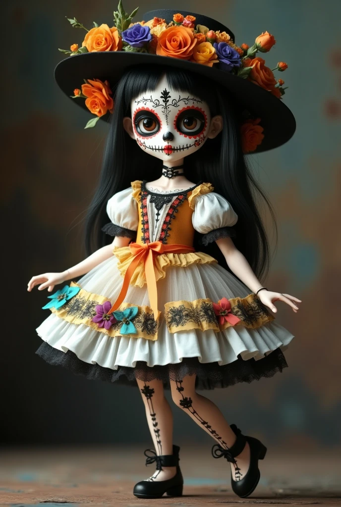 一个穿着裙子和帽子的洋baby,Day of the Dead Costumes and Makeup , Art dolls, ，ballet moves， 3D rendering of Russell Dongjun Lu,  polycount 竞赛获胜者 , Gothic art, baby, baby朋克,  Render of a cute 3D anime girl , The octave renders , , Change, Interesting character design, Anime style 3d, Art dolls