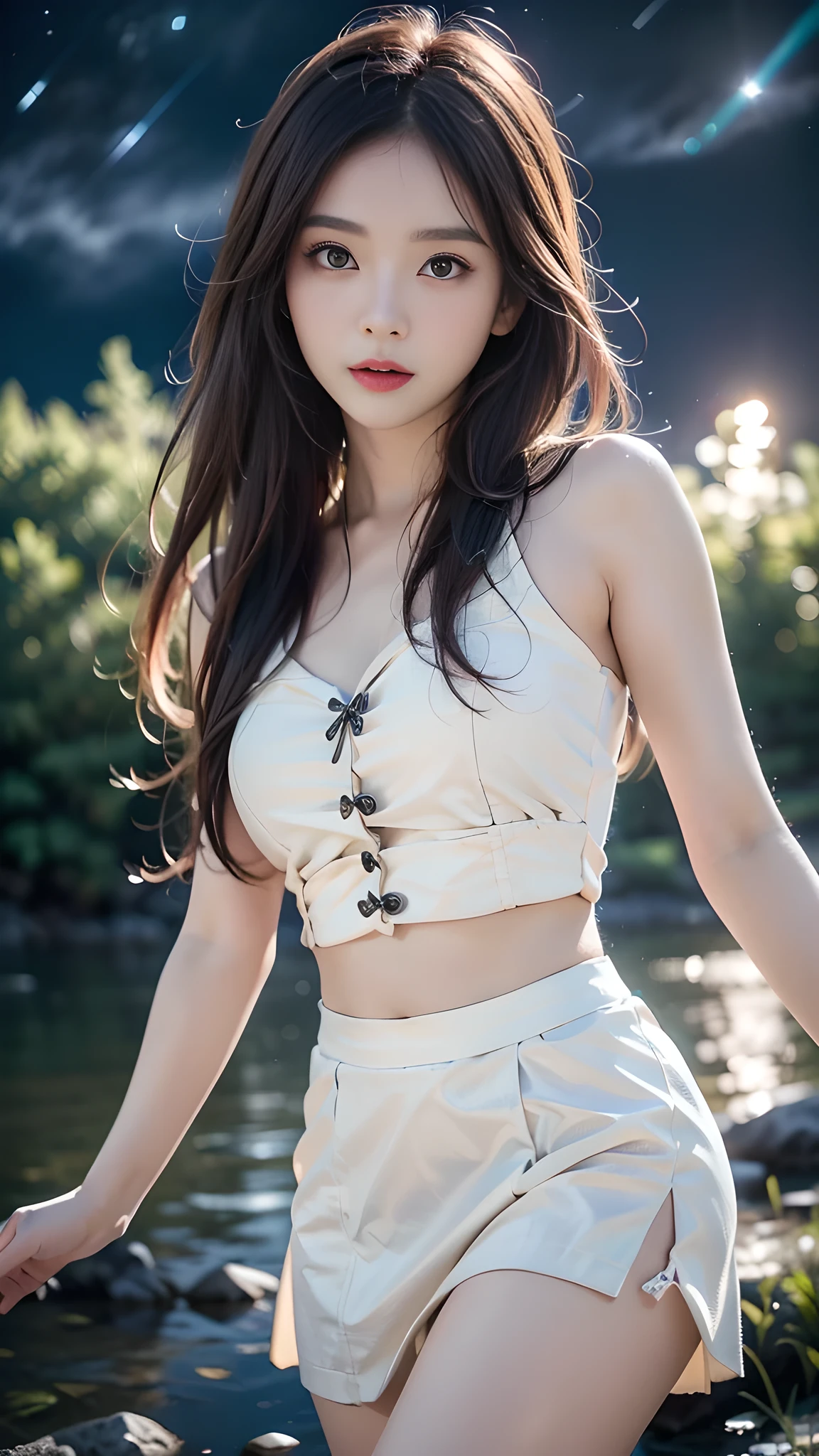(RAW shooting, Photoreal:1.5, 8K, highest quality, masterpiece, ultra high resolution), Highly detailed skin and facial textures:1.3, perfect dynamic composition:1.2, (small underground live house:0.5, 100 spectators:0.5, studio lighting, Spotlight), expression of joy:0.7, Tears are flowing:0.7, (22 year old Japanese female singer:1.3, natural makeup, Height 163 cm, singing pose on stage:1.3), cowboy shot, Fair skin:1.2, sexy beauty, perfect style:1.1, beautiful and aesthetic, very beautiful face:1.1, hold the microphone with your right hand:1.1, open your mouth, (professional dressing:1.0, simple red long dress:1.3), (Medium chest, Chest gap),  (Beautiful and erotic big eyes:0.5, Bewitching:0.5, adult charm:0.5), necklace, earrings, bracelet