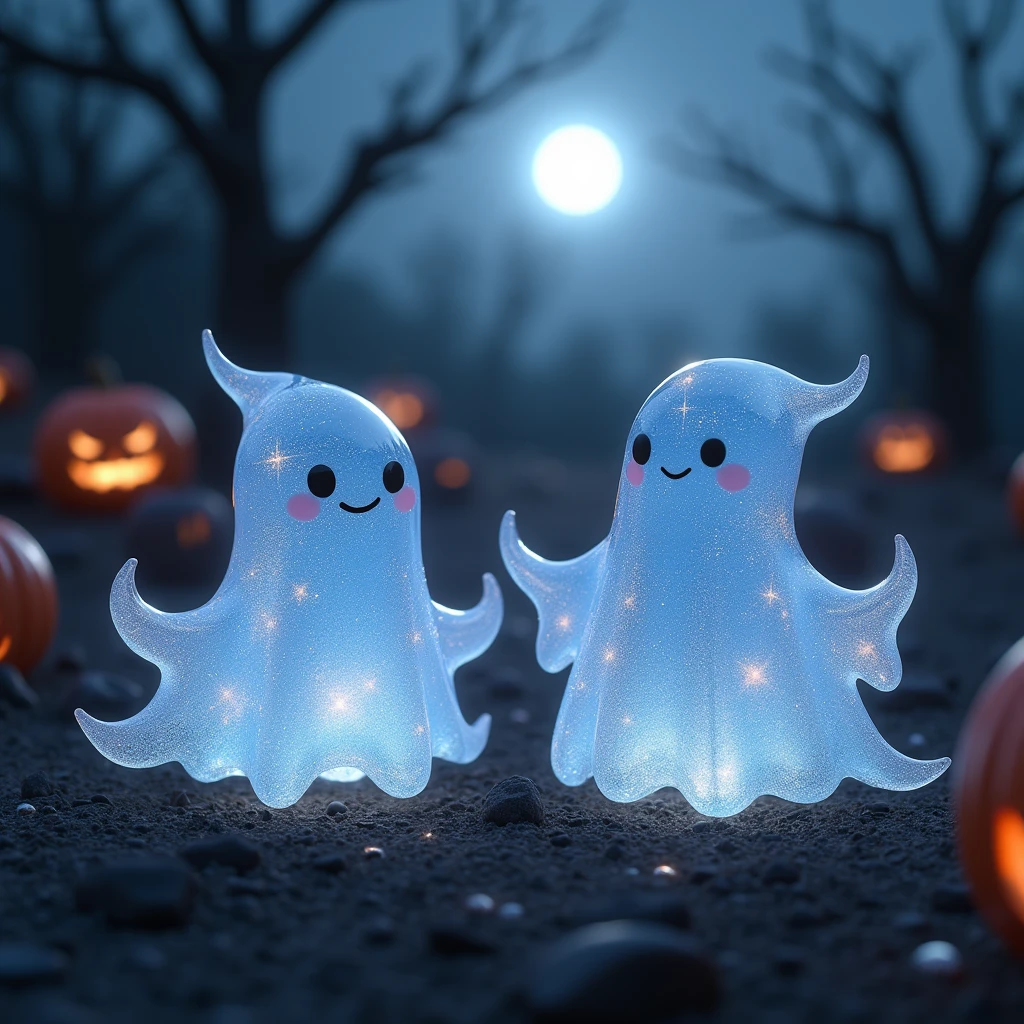 （masterpiece、high quality、High image quality、4K、8k、 Details、）、Cute ghost、sparkling glass figurines、 Halloween 、 photorealistic