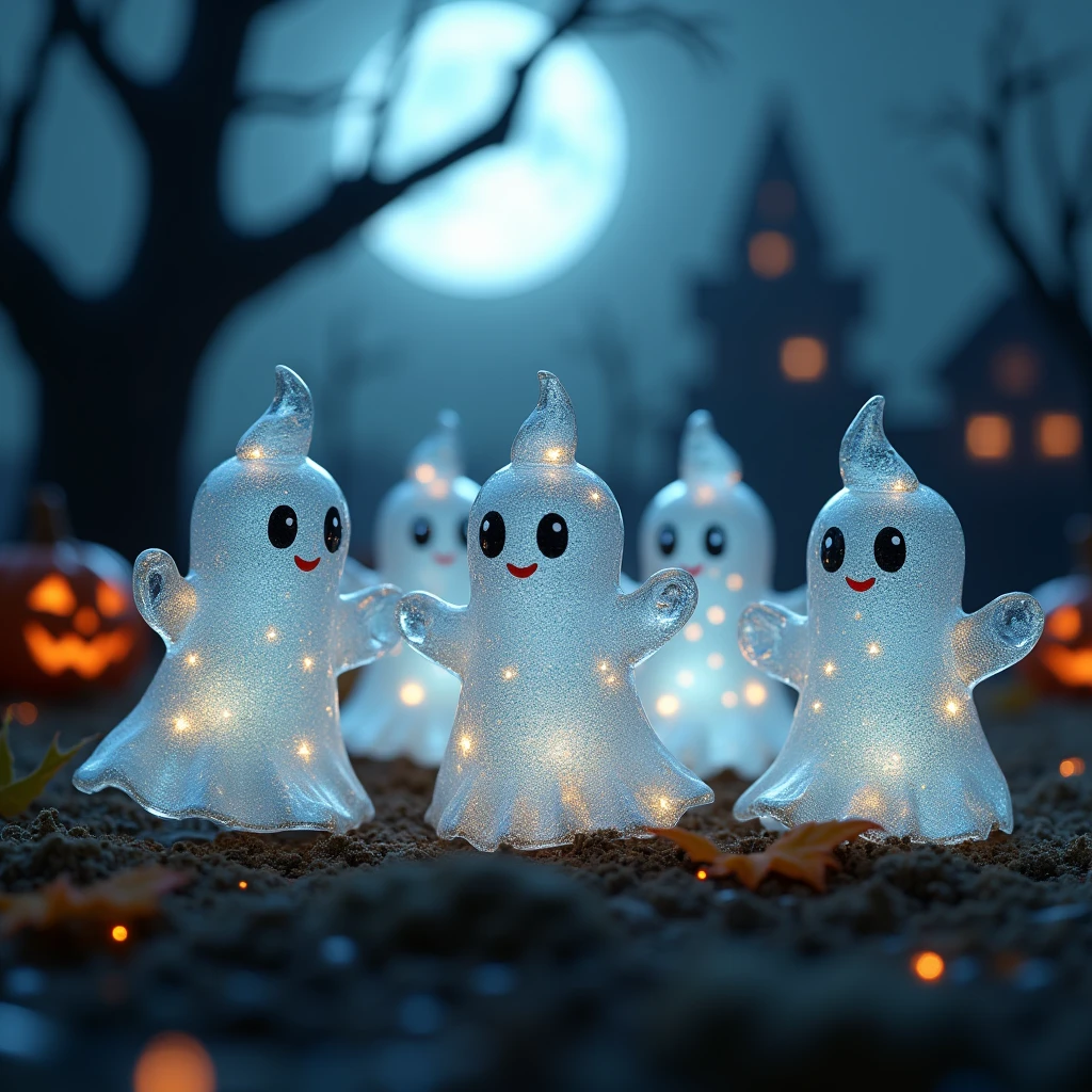 （masterpiece、high quality、High image quality、4K、8k、 Details、）、Cute ghost、sparkling glass figurines、 Halloween 、 photorealistic