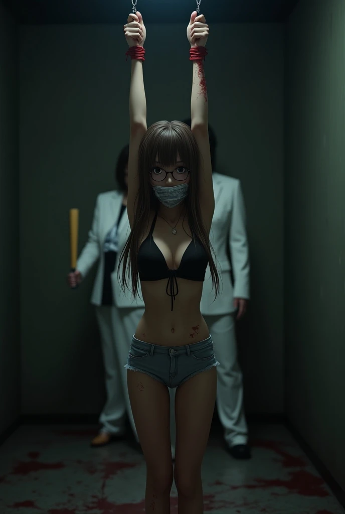 dystopianx style, 1girl, troops, war, apocalypse, pov, pov hands, assisted exposure, pulled by another, lifted by another, undressing another, grabbing, pulling, clothes pull, bra pull, shirt pull, white skin, navel tickling, pulling the hands up, pulling the shorts down, raped, handcuffed, punishment