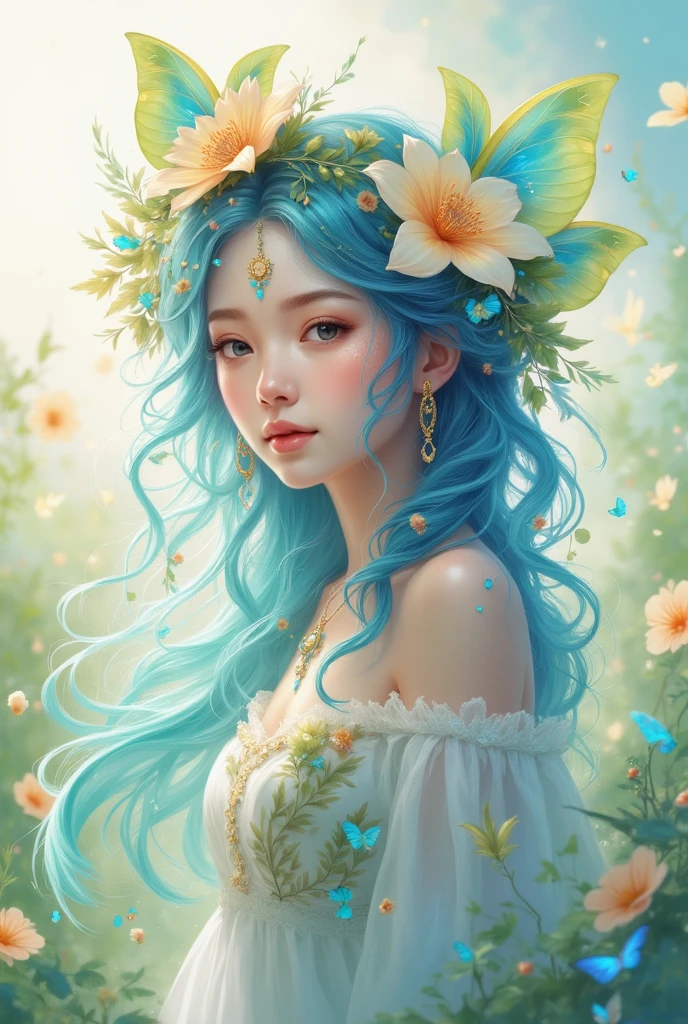 Images of peace and paradise anime girl with blue hair and flowers, beautiful young wind spirit, beautiful angelic girl, beautiful artwork illustration, beautiful anime girl, beautiful anime portrait, pixiv digital art, beautiful anime style, soft anime illustration, mystical anime, beautiful anime,. anime girl with long hair, beautiful fantasy anime, art installation trends, beautiful anime woman
