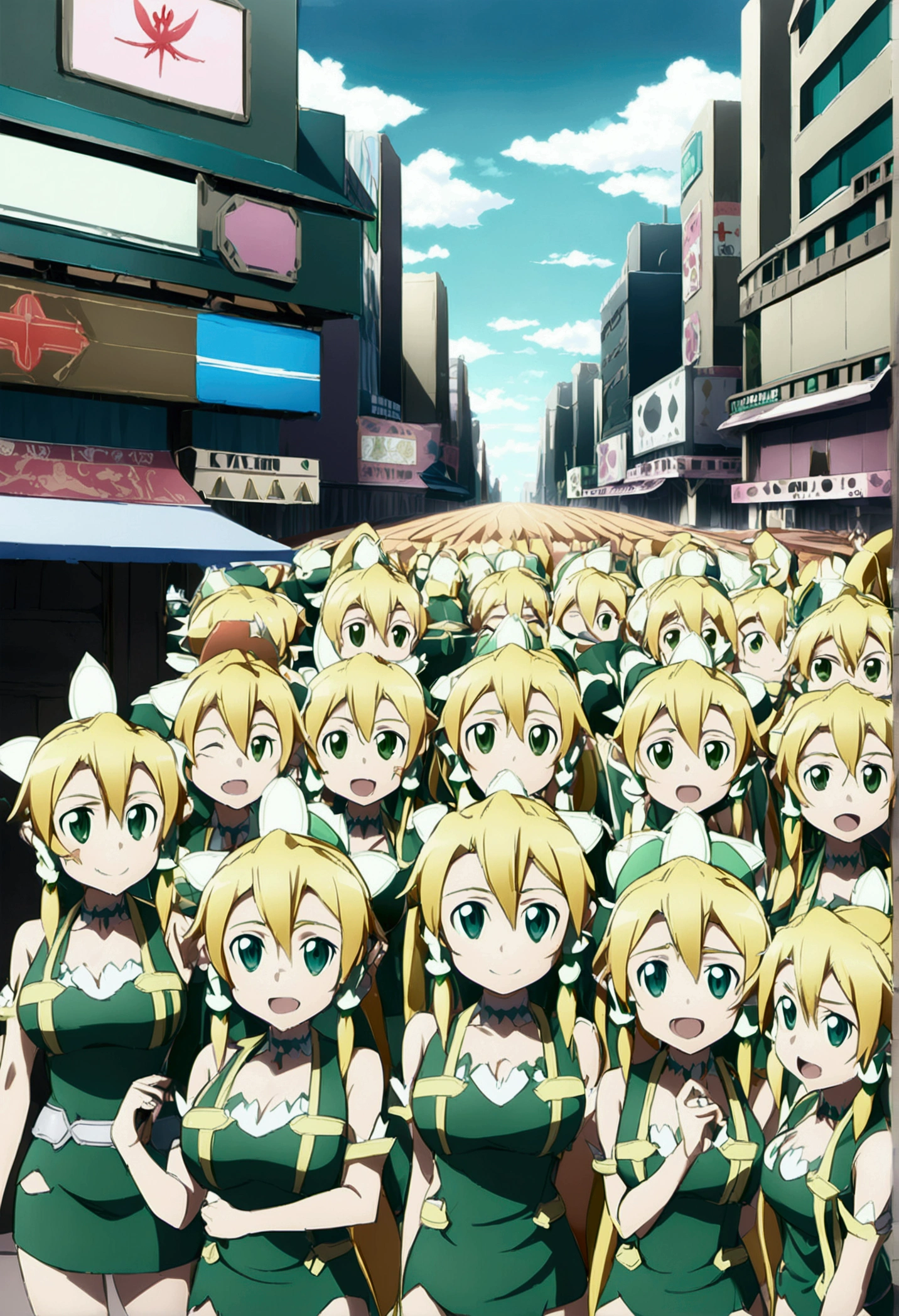 ((( leafa \(terraria\), sword art online))), masterpiece, best quality, very aesthetic, absurdres, anime artwork, anime style, key visual, vibrant, studio anime, highly detailed, large breasts(((An infinite number of girls with the same face and the same figure)))(((cloned face)))
(((similar identical twins)))
All the girls have the exact same face, The two have the same face and figure, as if they were mirror images