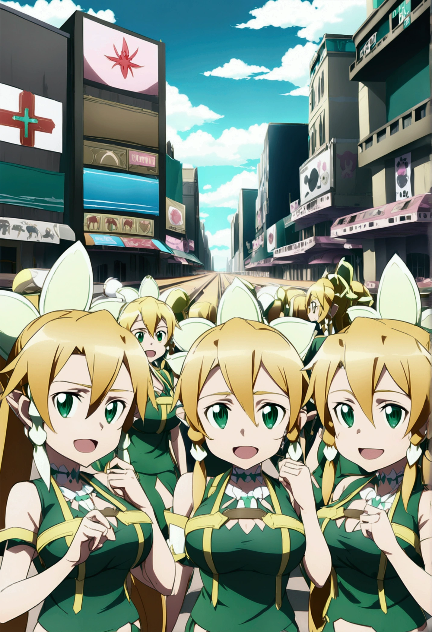 ((( leafa \(terraria\), sword art online))), masterpiece, best quality, very aesthetic, absurdres, anime artwork, anime style, key visual, vibrant, studio anime, highly detailed, large breasts(((An infinite number of girls with the same face and the same figure)))(((cloned face)))
(((similar identical twins)))
All the girls have the exact same face, The two have the same face and figure, as if they were mirror images