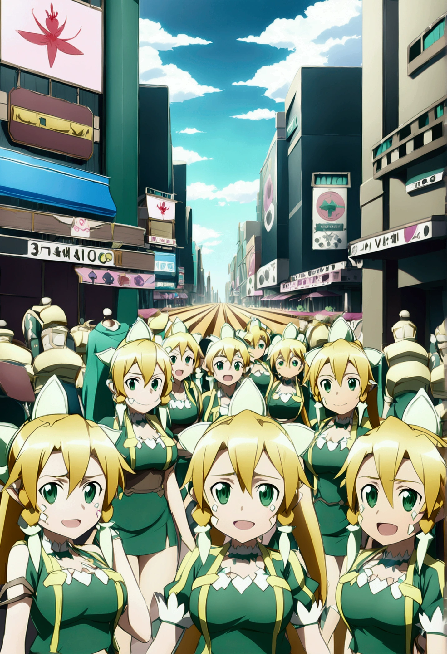 ((( leafa \(terraria\), sword art online))), masterpiece, best quality, very aesthetic, absurdres, anime artwork, anime style, key visual, vibrant, studio anime, highly detailed, large breasts(((An infinite number of girls with the same face and the same figure)))(((cloned face)))
(((similar identical twins)))
All the girls have the exact same face, The two have the same face and figure, as if they were mirror images