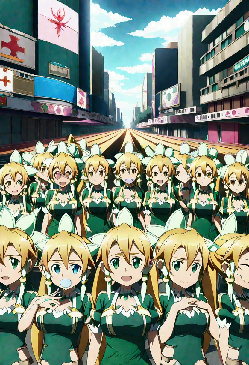 ((( leafa \(terraria\), sword art online))), masterpiece, best quality, very aesthetic, absurdres, anime artwork, anime style, key visual, vibrant, studio anime, highly detailed, large breasts(((An infinite number of girls with the same face and the same figure)))(((cloned face)))
(((similar identical twins)))
All the girls have the exact same face, The two have the same face and figure, as if they were mirror images