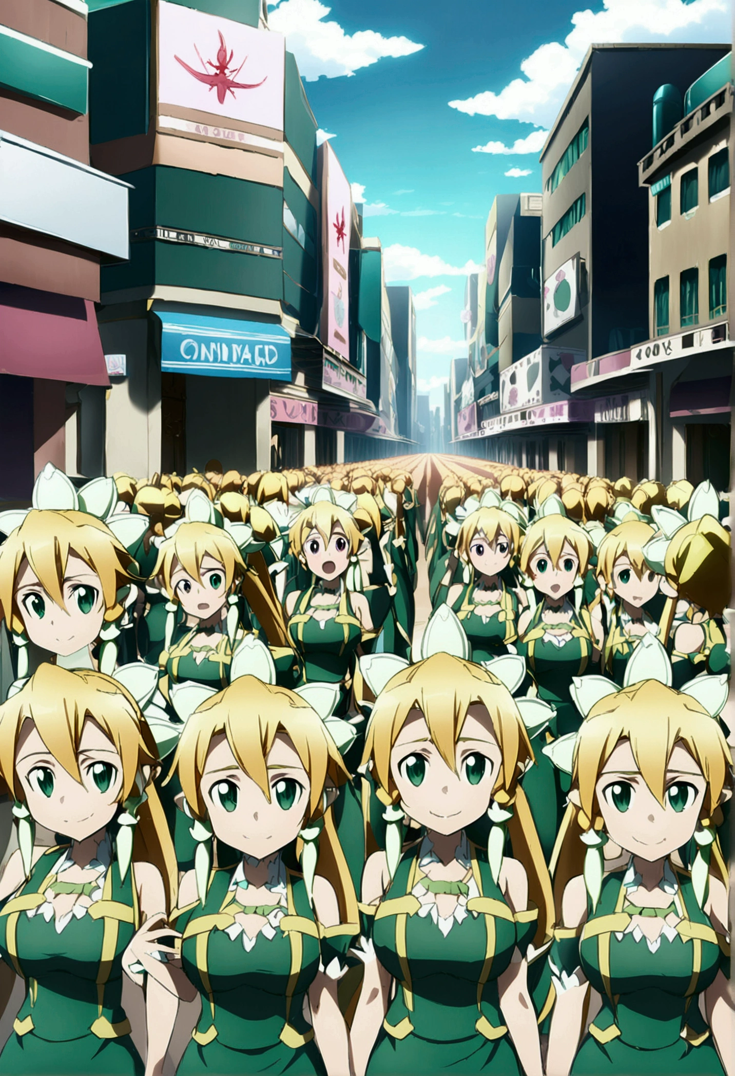 ((( leafa \(terraria\), sword art online))), masterpiece, best quality, very aesthetic, absurdres, anime artwork, anime style, key visual, vibrant, studio anime, highly detailed, large breasts(((An infinite number of girls with the same face and the same figure)))(((cloned face)))
(((similar identical twins)))
All the girls have the exact same face, The two have the same face and figure, as if they were mirror images