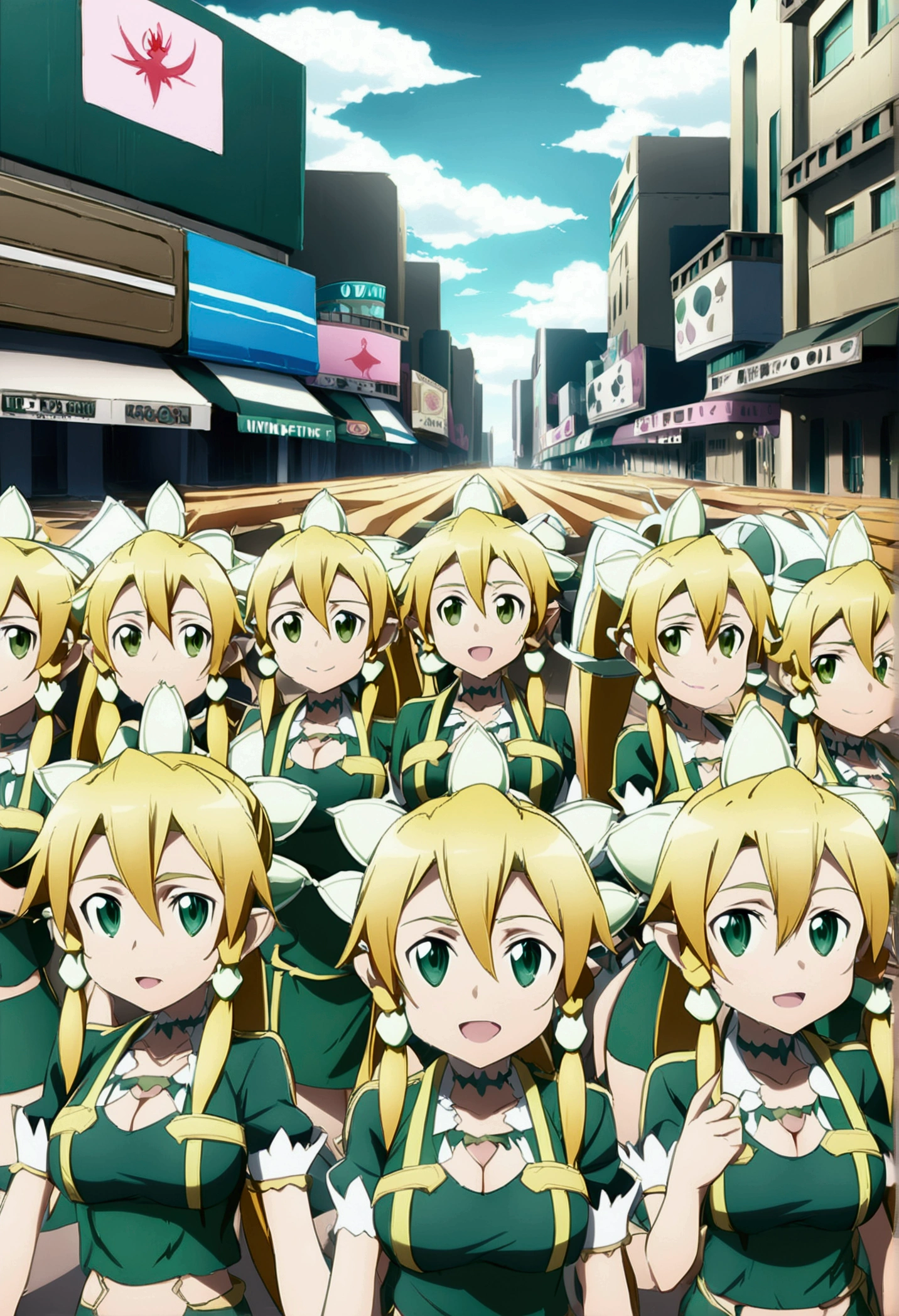 ((( leafa \(terraria\), sword art online))), masterpiece, best quality, very aesthetic, absurdres, anime artwork, anime style, key visual, vibrant, studio anime, highly detailed, large breasts(((An infinite number of girls with the same face and the same figure)))(((cloned face)))
(((similar identical twins)))
All the girls have the exact same face, The two have the same face and figure, as if they were mirror images