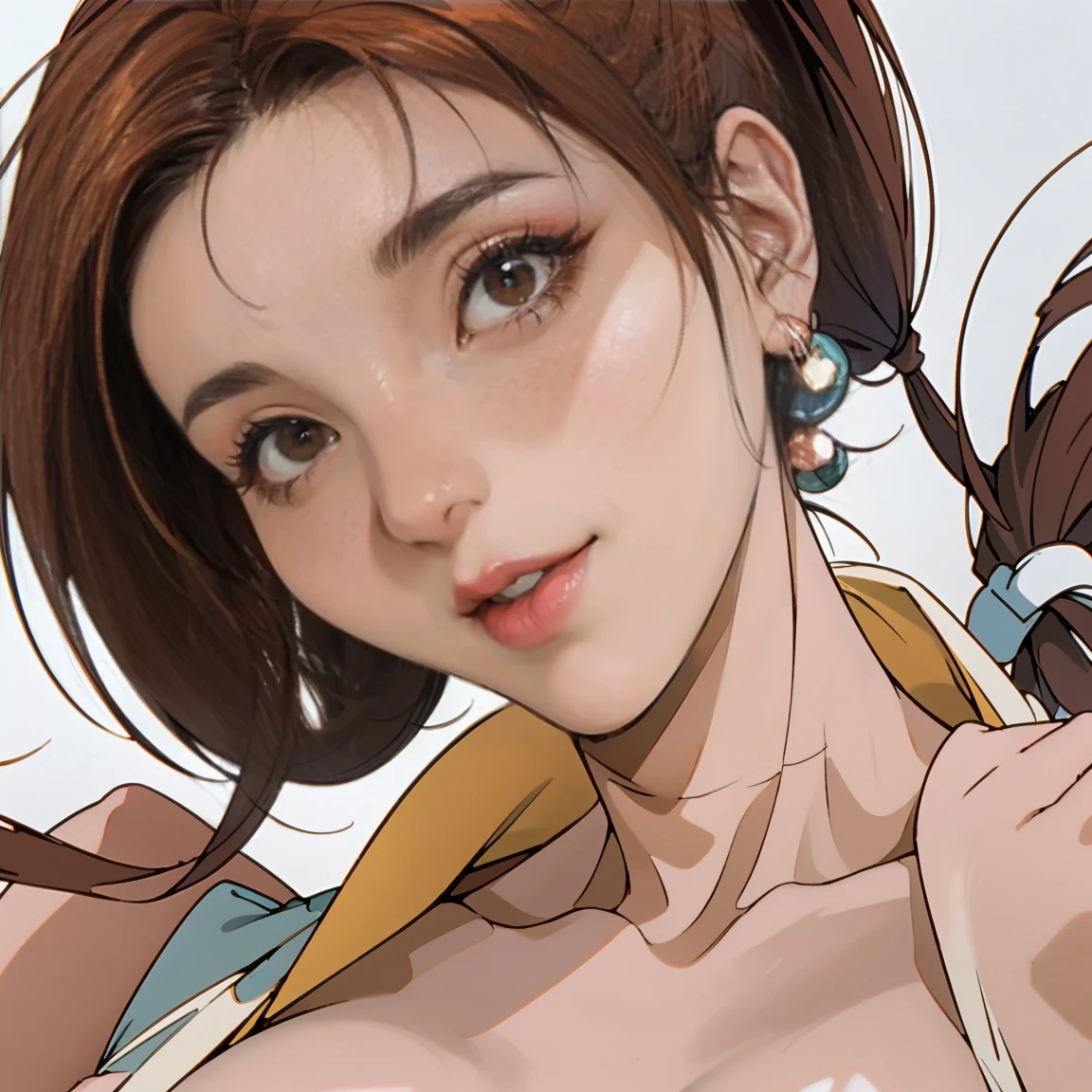 onoff, beautiful Asian woman , ,vaginal, ,(brown eyes:1.5),,,(maishiranui),lips ,((open mouth)),teeth,tongue, smile,black hair,((in white background))(skinny,slender body, pony tail, (looking at viewer：1.8),(huge breasts),ultra detailed, best quality,aesthetic ,museum quality, award winning, exquisite detail, breathtaking composition, masterful brushwork, striking contrast, flawless anatomy, meticulous rendering,extraordinary lighting,striking contrast,impeccable proportions,exceptional craftsmanship,sublime artistry,captivating atmosphere,mesmerizing elegance,sophisticated style,(masterpiece ),perfect fingers,official art,NSFW,uncensored