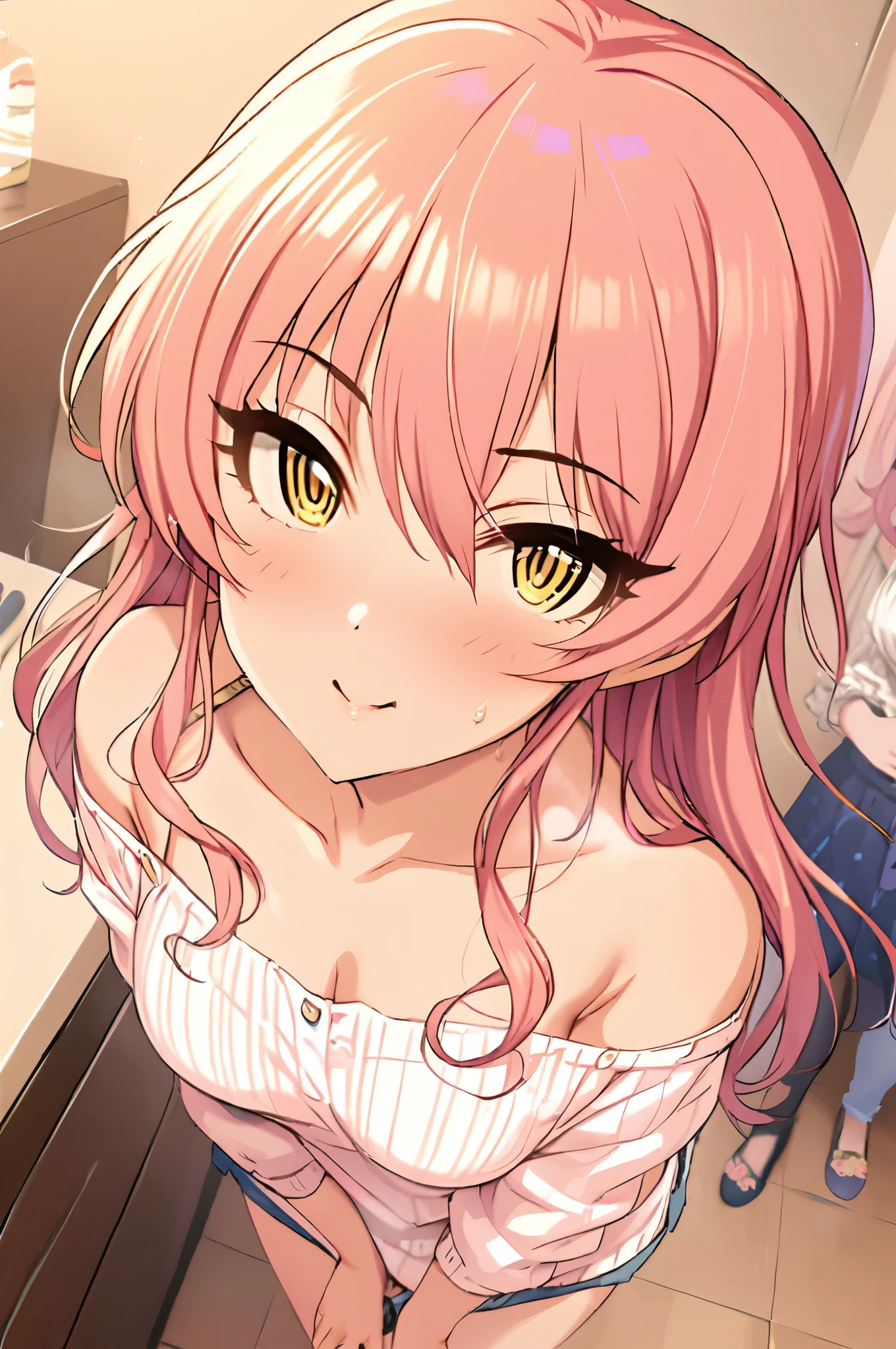 NSFW,masterpiece,Best Quality, Kampala, very detailed ,Mika Jougasaki \( The Idolmaster Cinderella Girls\),Pink Hair、 yellow eyes, casual