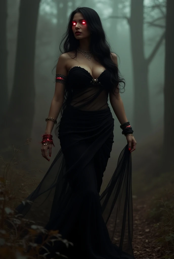 Looks like Aparna Dixit, full body Closeup shot, Big chubby aunty, milf, cougar lady witch, horny Gothic milf,  70 years old gorgeous mature lady, pervert demoness, demoness of lust, curvy, black lips, horny face, extremely gorgeous, thick figure, heavy physique, voluptuous, curvy, sexy figure, Fashionable portrait of androgynous alien looking witch wearing veil, glowing eyes, futuristic design, minimal details, givenchy, photoreal, 200mm, hd, f/ 2.0, highly detailed, surreal, sexy beautiful evil woman, sexy bold sequin Saree with strapless Bra, chudail, Pishachini, horror genre, blood-thirsty enchantress, powerful female spirit, eerie, drop dead, in the style of red and blue, (intricate details, hyperdetailed:1.15) (skin texture:1.2), dark Moody tone, cinematic lighting, haunted place in background, 