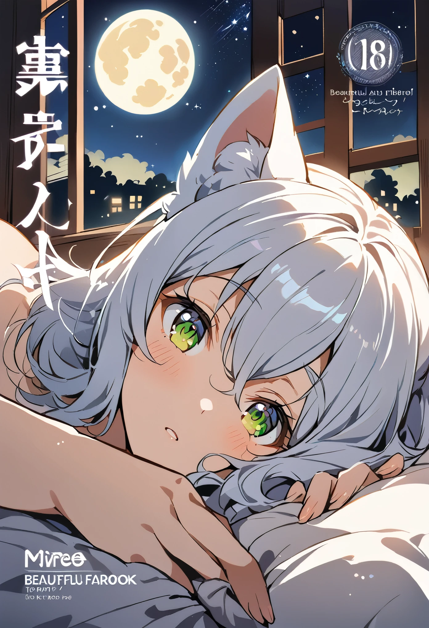 Shrine at night、One Zashiki Warashi girl、Looking back、Black cats snuggling together、