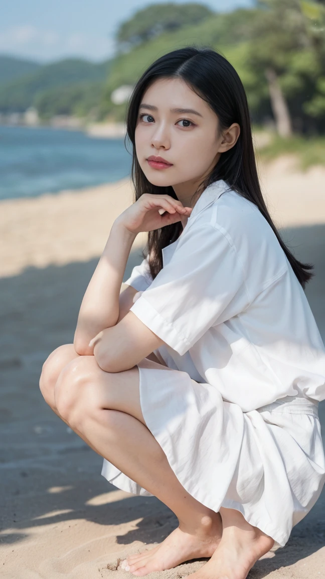 (Highest quality、High resolution、8k、masterpiece:1.55、Film Grain)、((Full body photography:1.0))、Japanese women、A woman with a cute upward gaze、evening、The sky turns red、Stylish clothes that show off your body lines and look great on Instagram、No underwear、Light brown hair、cute、Lens flare、((Nice style))、Highly detailed photos、Very beautiful and ideal、Super no makeup、(8k、RAW Photos、Highest quality、masterpiece:1.2)、(Realistic)、1 girl、((Looking into the camera:1.4))、Hair blowing in the wind