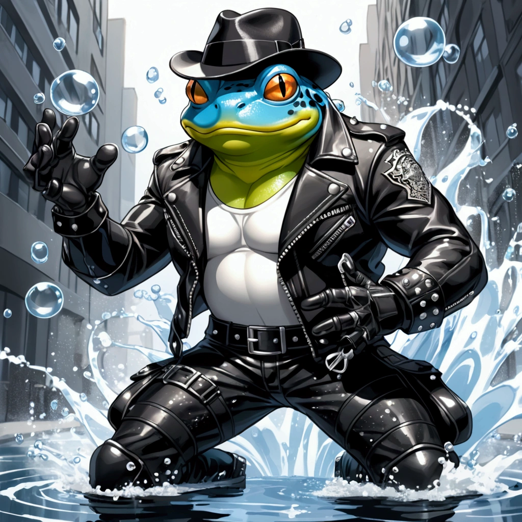 Closeup, comic style, an extremely badass anthropomorphic light blue ...