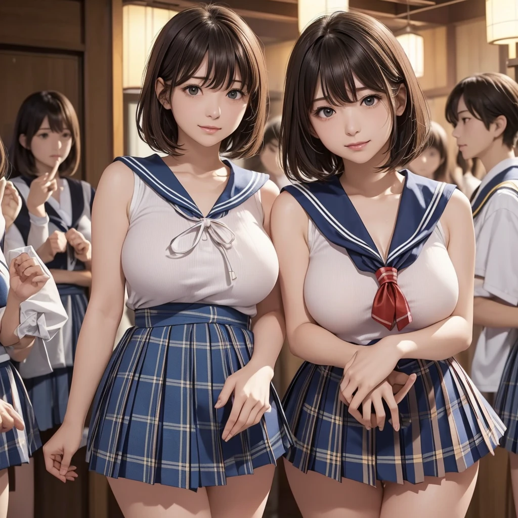 ((beautiful anime eyes with fine detail)), (((very cute, 1girl))), ((solo)), ((17 years old)), (big breast:1.8), nsfw, ((beautiful anime eyes with fine detail)), (smile:1.3), realistic skin, ((((sailor suit)))),((suit lift)), (Navy blue pleated mini skirt), nsfw, ((skirt lift:1.5)), ((spread pussy:1.5)), ((black thigh-high socks)), onsen, (steam:1.3), be deeply submerged open air bath, japanese hot spring,Mt.Fuji