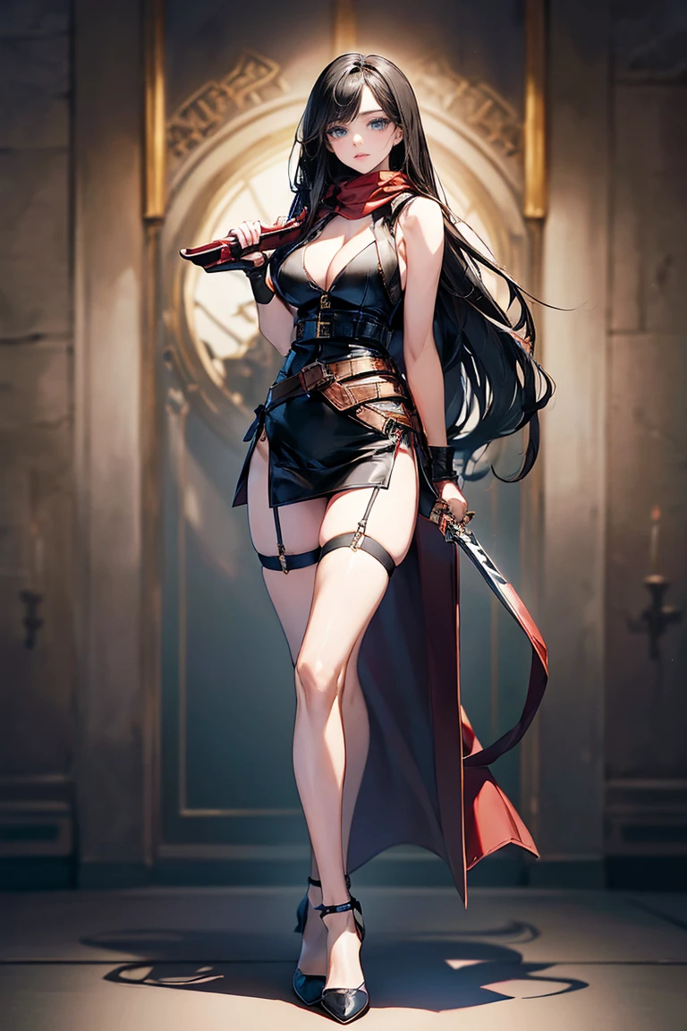 ((Full body photo, standing, feet on the floor)) best quality,masterpiece,highres,original,extremely detailed wallpaper,perfect lighting,extremely detailed CG,blurry background,standing on stage,
Belit,thighhighs,jewelry,earrings,boots,necklace,detached sleeves,skirt,crop top,thighboots,