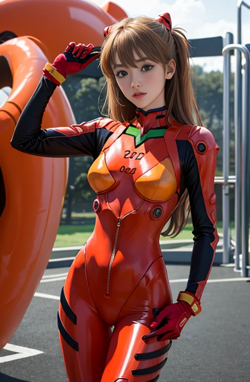 ((Best quality)), ((Masterpiece)), (Details: 1.4), 3D, Asuka Langley Soryu, Asuka, high resolution (high dynamic range), ray tracing, NVIDIA, super resolution, Unreal 5, subsurface scattering ,PBR texturing, post-processing, anisotropic filtering, depth of field, maximum sharpness and sharpness, multi-layered textures, albedo and specular maps, surface shading, accurate simulation of light and matter interaction, perfect proportions ,Octane Rendering,Two-Tone Lighting,Wide Aperture,Low ISO,White Balance,Rule of Thirds,8K RAW,(Masterpiece: 1.4, Best Quality), (Intricate Details), Unity8k Wallpaper, Highly Detailed, Beautiful and Mysterious, Details background, realistic, alone, perfectly detailed face, detailed blue eyes, highly detailed, blush, hair ornament, chignon mahogany hair, (blonde), plug suit 02, Shikinami Asuka Langley, Evangelion, Slender 15-year-old girl, full body suit, black background, above the waist,composition that shows the whole body,