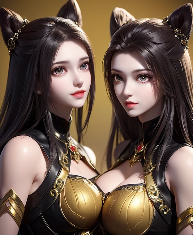 A twins female's gold monsters, gold monsters suit, as she's monsters , full body , red eyes, helmet mask, high detailed, realistic, gloves, ultra realistic, ((full face helmet)), black shield sunglasses on eyes, smart black sunglasses ((red eyes)) white hair, ((as twins sisters womans)),