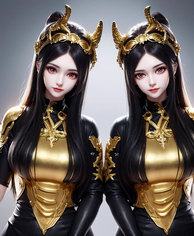 A twins female's gold monsters, gold monsters suit, as she's monsters , full body , red eyes, helmet mask, high detailed, realistic, gloves, ultra realistic, ((full face helmet)), black shield sunglasses on eyes, smart black sunglasses ((red eyes)) white hair, ((as twins sisters womans)),