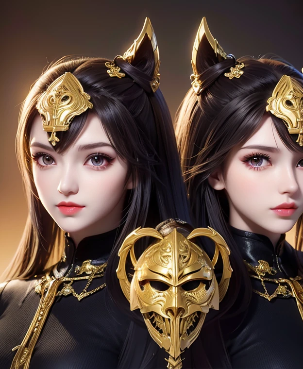 A twins female's gold monsters, gold monsters suit, as she's monsters , full body , red eyes, helmet mask, high detailed, realistic, gloves, ultra realistic, ((full face helmet)), black shield sunglasses on eyes, smart black sunglasses ((red eyes)) white hair, ((as twins sisters womans)),