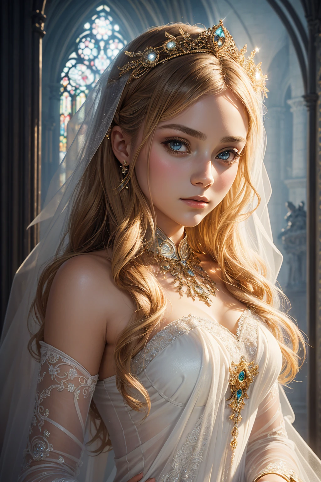 Elisha Cuthbert, mermaid veil bride sexy clothes, character portrait, 4 9 9 0 s, long hair, intricate, elegant, highly detailed, digital painting, artstation, concept art, smooth, sharp focus, illustration, art by wlop, charlie bowater and alexandra fomina, no water marks