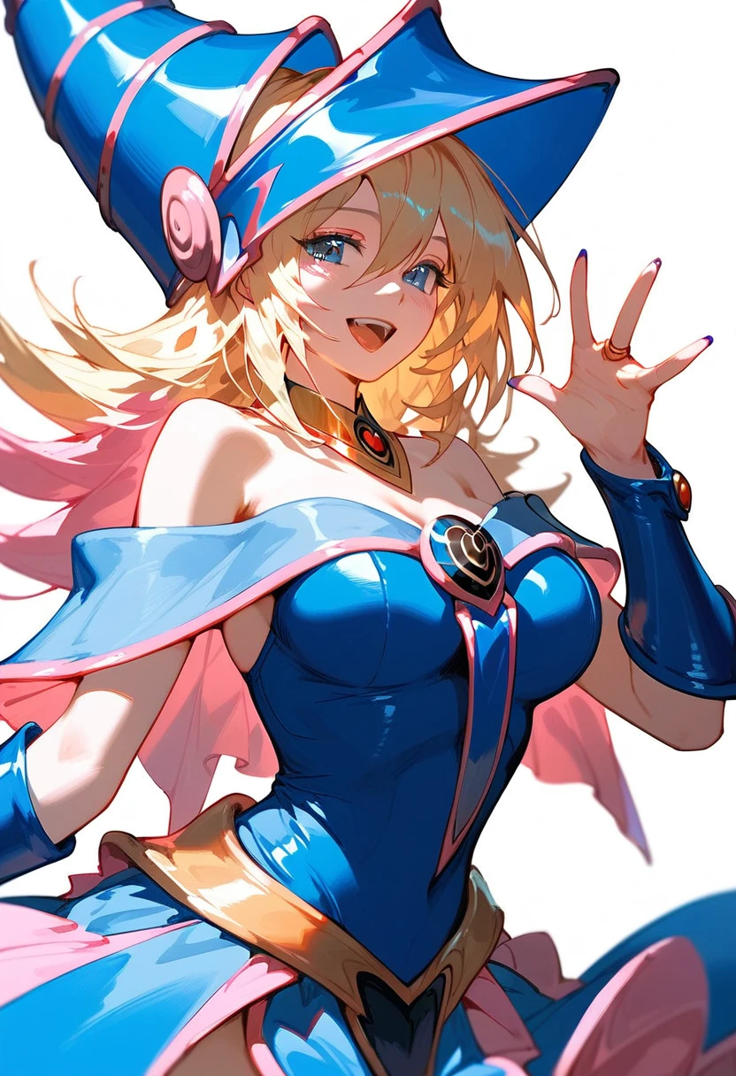 (Masterpiece, Top quality: 1.5), nsfw, (Dark Magician Girl:1.3), big breasts, cleavage, standard weight, Thick thighs, Blonde Hair, 1 beautiful girl, solo, (junior high school student:1.4), magic circle, Wink ,(bare breast:1.3), Cute anime face ,smile:1.3, blush:1.4, magnificent panorama view, dynamic pose