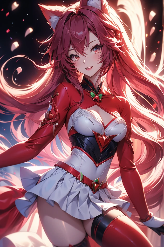 a cartoon image of a woman in a red outfit and a santa hat, asuka suit under clothes!, anime goddess, full body zenkai! asuka suit, seductive anime girl, rei hiroe, holo if a wolf girl, holo, ecchi anime style, twintails white_gloves, holo is a wolf girl, ecchi