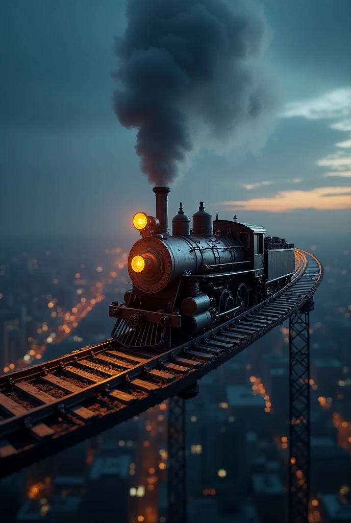  absurd,  Kampala, super detailed, beautiful, masterpiece, Best Quality、reflection、Genuineな質感、Genuineistic、Genuine、Genuineistic、Blur、Steam locomotive、Running along the tracks、Spiral track、Night Sky、