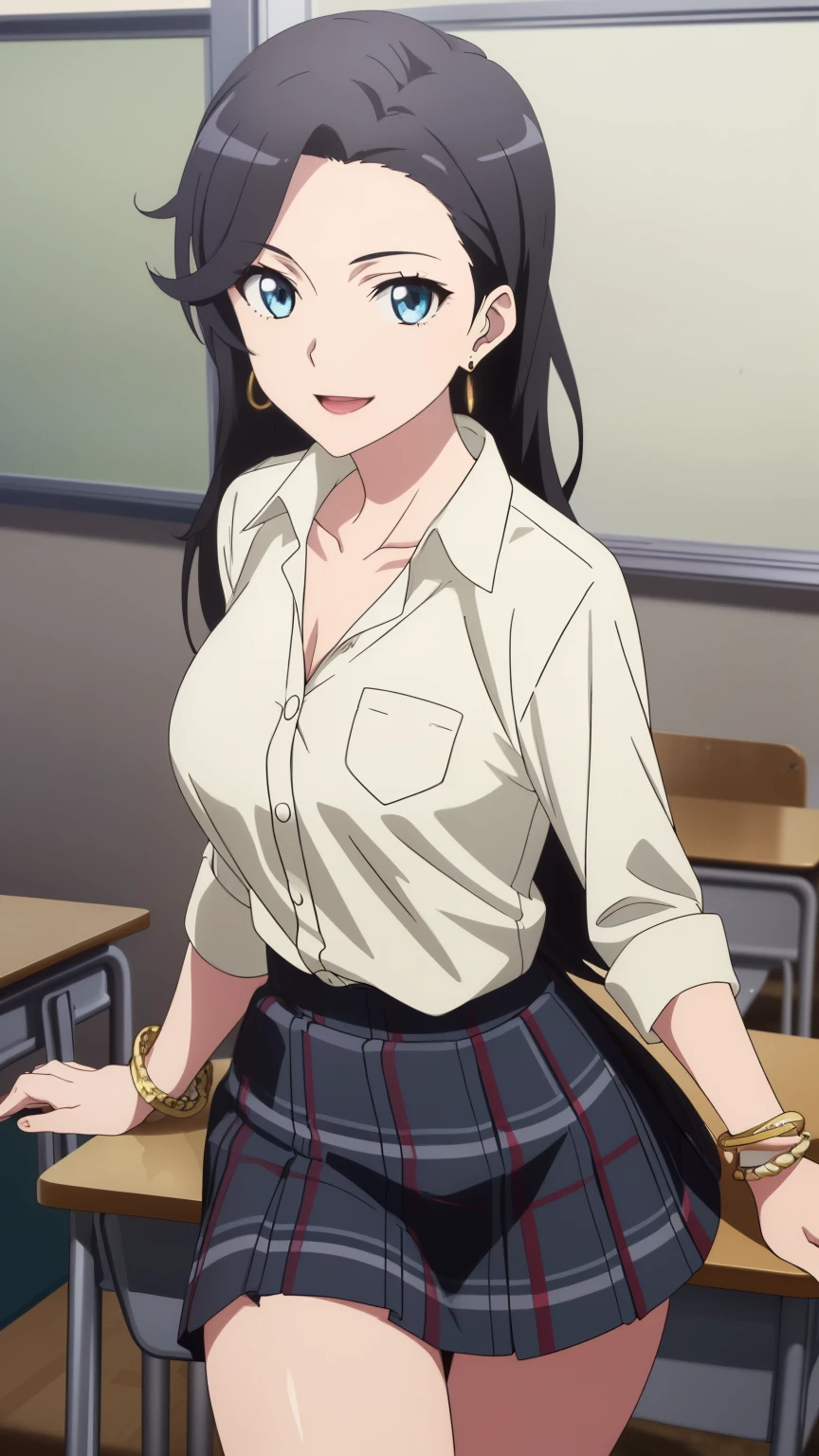 (((Highest quality))),(((High resolution))),((Correct Anatomy))、((Sailor suit))、(((Long Hair))),(((Highest quality))),(((Correct Anatomy))),(((school uniform)))、((((Black panties)))), ((Black Pantyhose)),((Pleated skirt)),((Fancy Lingerie)),((Black knee-high stockings)),((A shy smile)),(Tabletop, Highest quality, High resolution, , Pixel perfect, 4K,), (((Mature MILF)))、(One mature woman)、((Long Hair))、((ponytail))、I could see the whole body, Soft Breasts, Dynamic Angle, Perfect body, ((Earrings、necklace,Pleated skirt)),Office chair、sit