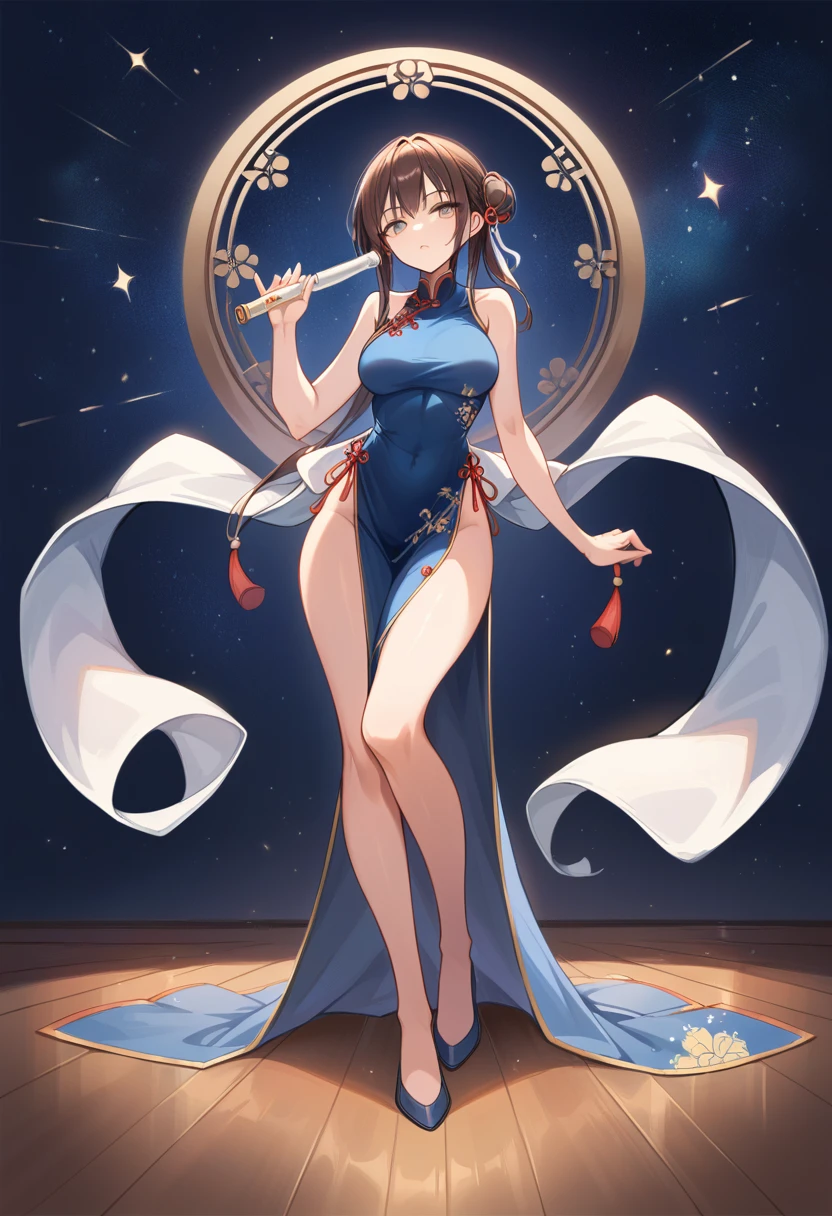 1girl, solo,((toddler)), (little female ,10yo,wide hip:1.3),gigantic breasts, oppai,
(short, , chibi:1.2), nsfw,revealing chinese ,china dress, (fusion of chinese_dress and highleg leotard:1.5),(wearing doctor's white gown),(((Chinese traditional patterns print on leotard))),Rose hair clasp,skindentation, white Clothes, ((no panties,exphosed groin)),white_background, absurdres, highres,akane, TendouAkane, ,cowboy shot,