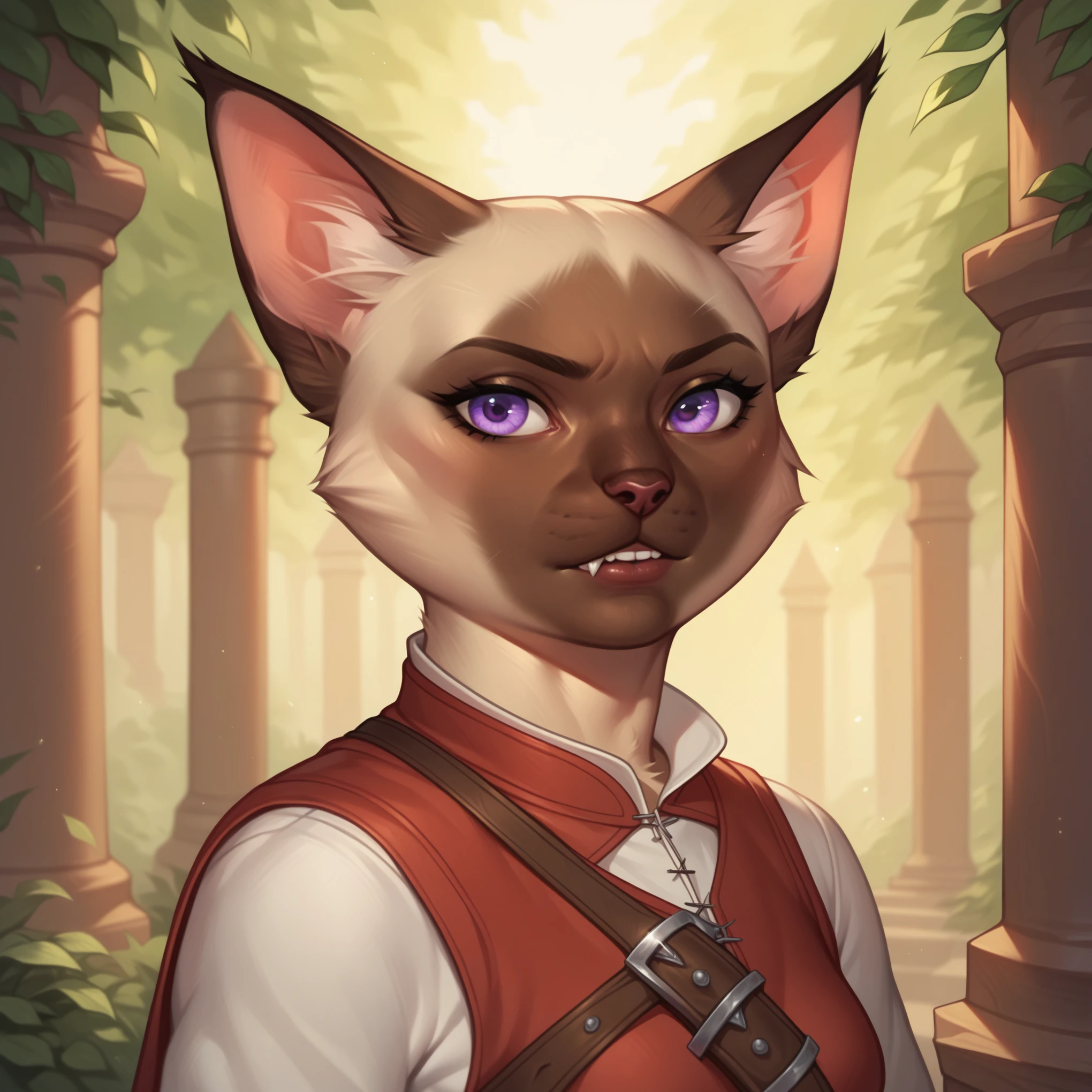 (((beautiful, high quality, comics style, detailed face))), score_9, score_8_up, score_7_up, BREAK, 1girl, anthro cat (long ears, Siamese cat:1.5), black and cream color, short fur, cat, (RPG Rogue, rogue dressed, rogue theme), solo, portrait, upper body, portrait, serious expression, bearing teeth, medieval city background, fantasy, (dynamic lighting:1.1) ((masterpiece))