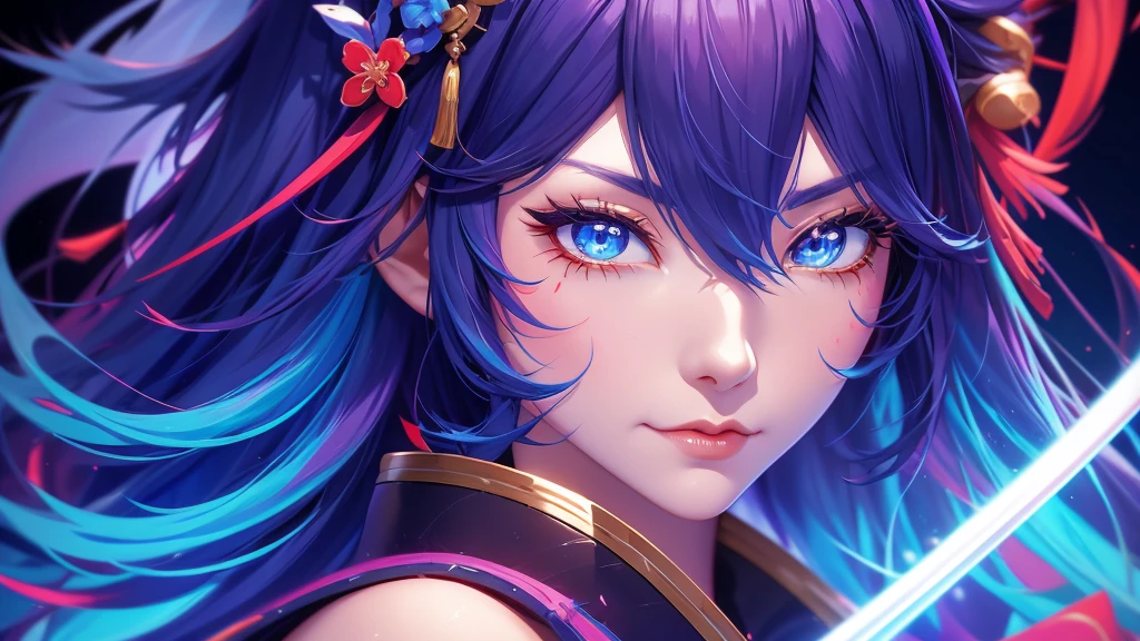 a close up of a woman in a costume holding a sword, onmyoji, onmyoji detailed art, onmyoji portrait, xianxia hero, loading screen, katana zero video game character, style of duelyst, loadscreen, splash screen art, g liulian art style, loadscreen”, mobile game background, game screen
