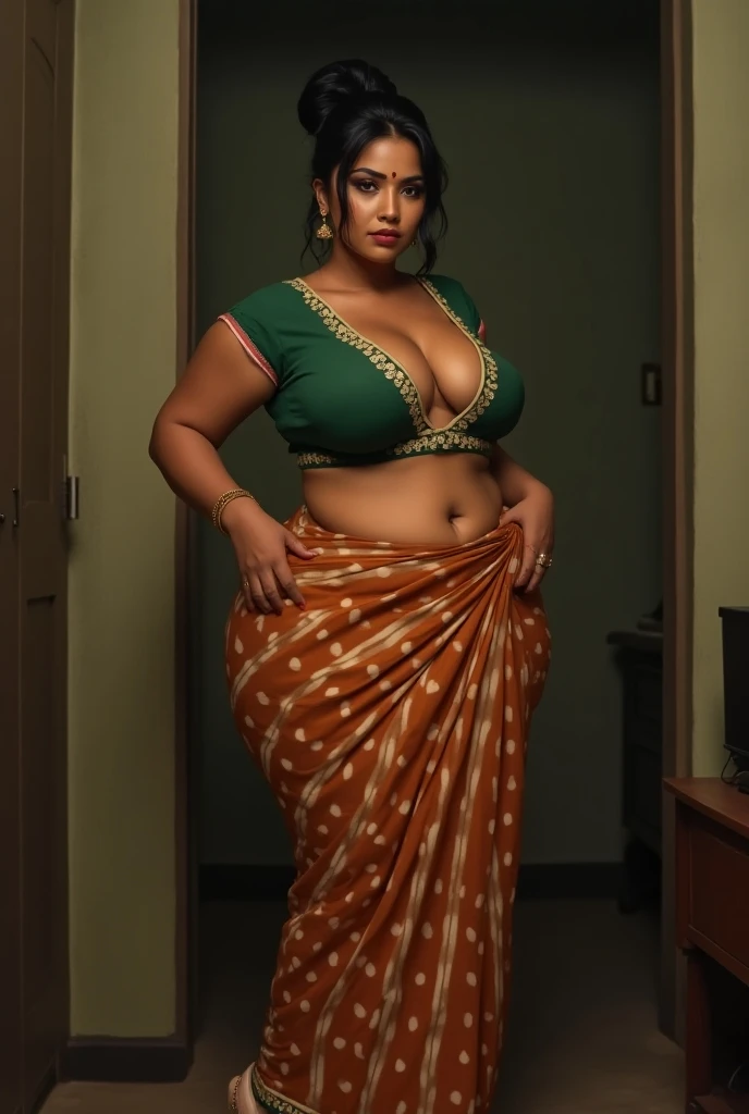 Foto RAW, photorealistic, photography, full body shot, master shot, goddess like beauty, perfect thick chubby mallu Desi aunty bhabhi, Wearing a Stanapatta, a chest-band.Saree model, model Photography, Indian saree shoot, Indian traditional wear advertising photography, traditional wear brand shoot, face of Indian actress Sonakshi Sinha, masterpiece, realistic, realism, incredible details, sensual pleasure, photorealism, detailed skin, skin pores, high contrast, photorealistic Artstation 8k HD digital art trend of high definition and detailed realistic skin texture, ultra detail, realistic skin texture, armature, best quality, ultra high definition, (photorealistic:1.4),, high resolution, detail, raw photo, Re sharp, by Lee Jefferies Nikon D850 Film Stock Photo 4 Kodak Portra 400 Camera F1.6 Lens Rich Color Ultra Real Realistic Realistic Textures Dramatic Lighting Unreal Engine Trending at Art Station Cinestill 800,(pele altamente detalhada: 1.2), 8k UHD, DSLR, soft-lighting, alta qualidade, grain of film, Fujifilm XT3,she didn't like to wear blouse or bra, she is happy to wear only saree, she hates blouse or bra,