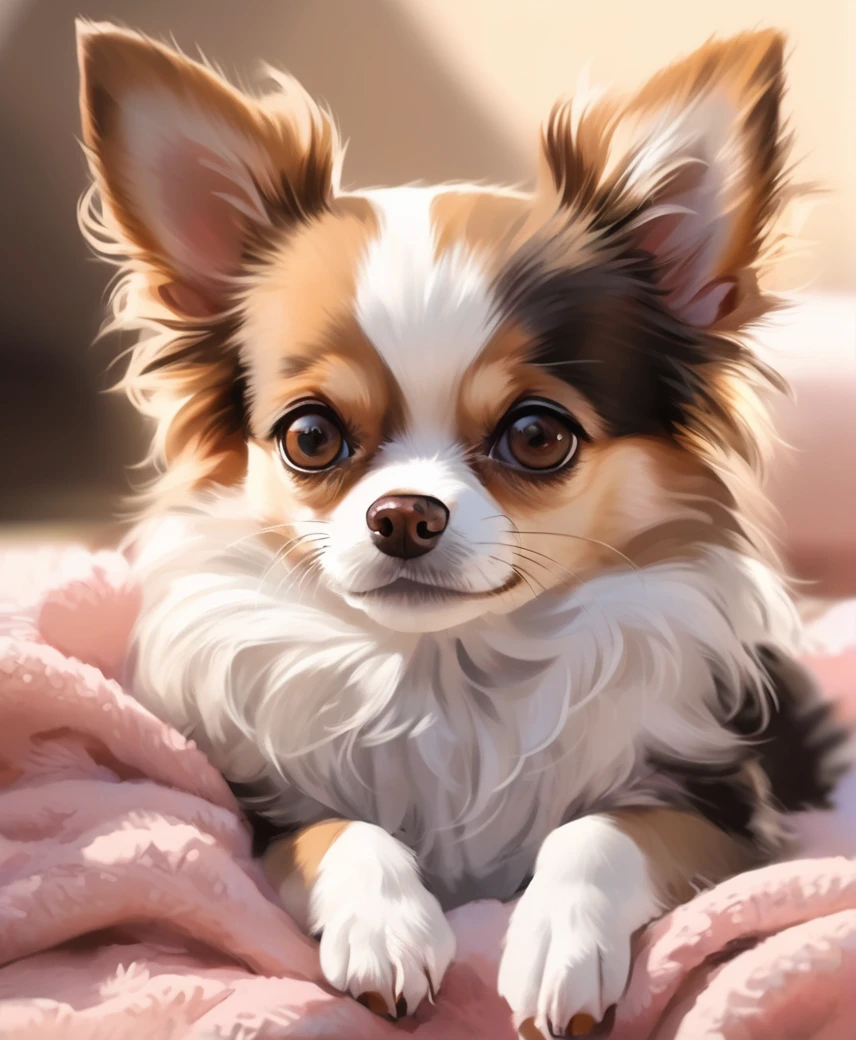 Long-haired Chihuahuas   ,   The gentle eyebrow colors are white    ,    black and brown are so cute , Fluffy fur, big ,    sparkling eyes  ,    the top line is watery   , Good question ,   I want to play with you   , active, Well deep, Gourmet, Fluffy.Chihuahuas have a full stomach   