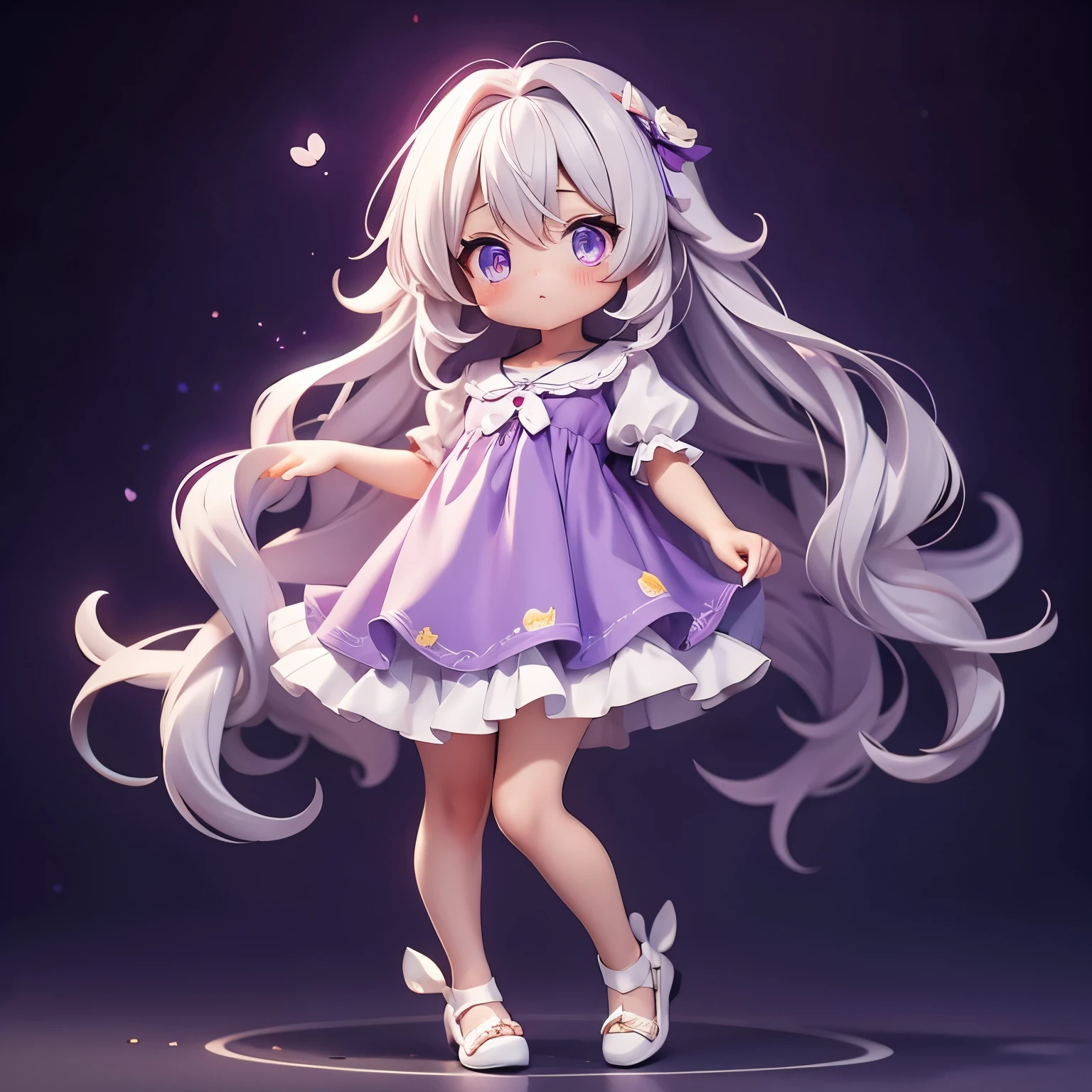 1 girl in white pantyhose、Long hair、 Purple Eyes 、 beautiful eyes 、(Full, Large target)、Idol服装、 ribbons on clothes 、((wrinkle))、(light colored dress)、 Short sleeve、 puffy sleeves 、(Idol)、Beautiful Feet、 to a standing photo、 to a standing、Field Background、( highest quality high resolution )、( best quality :1.2))